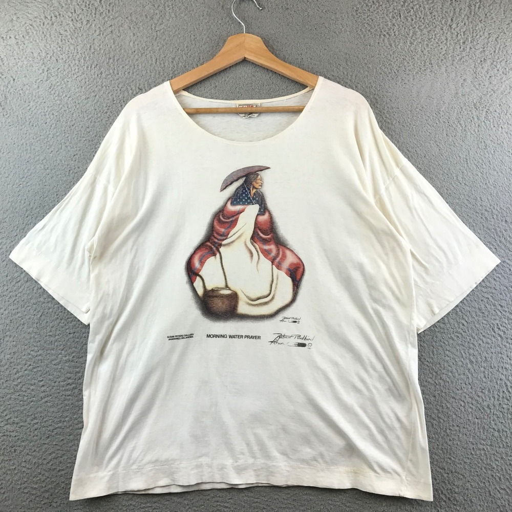 Vintage 80s Robert Redbird Morning Water Prayer Art T-Shirt Susan Peters Gallery